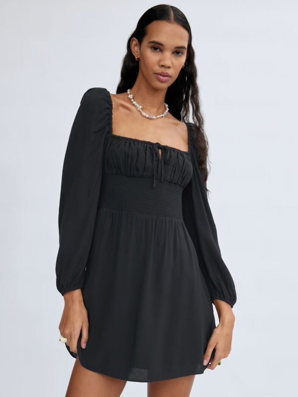 Aritzia SUNDAY BEST Arden Floral Crepe Square Neck Smocked Mini Dress, Size L - Picture 14 of 15